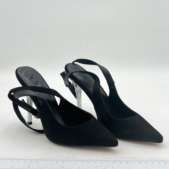 Black Pointy Toe Pumps High Heel Strappy Evening Party Event Stiletto Shoes - Picture 3 of 6